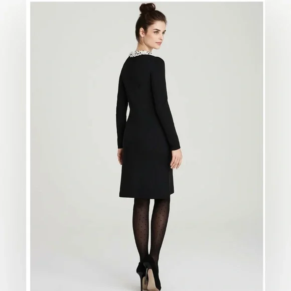 MILLY Women's Black Knit Pearl Trim Dress sz M - Picture 2 of 12